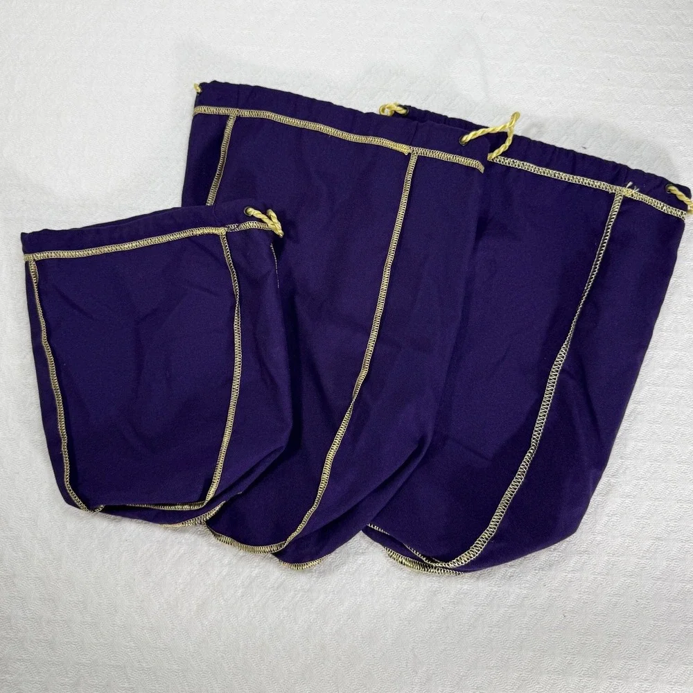 Crown Royal Purple Drawstring Bags Set of 3 Gold Embroidery Storage Pouches